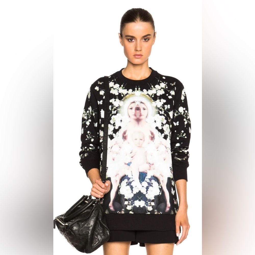 Givenchy Black Floral Devotional Graphic Sweatshirt, XS